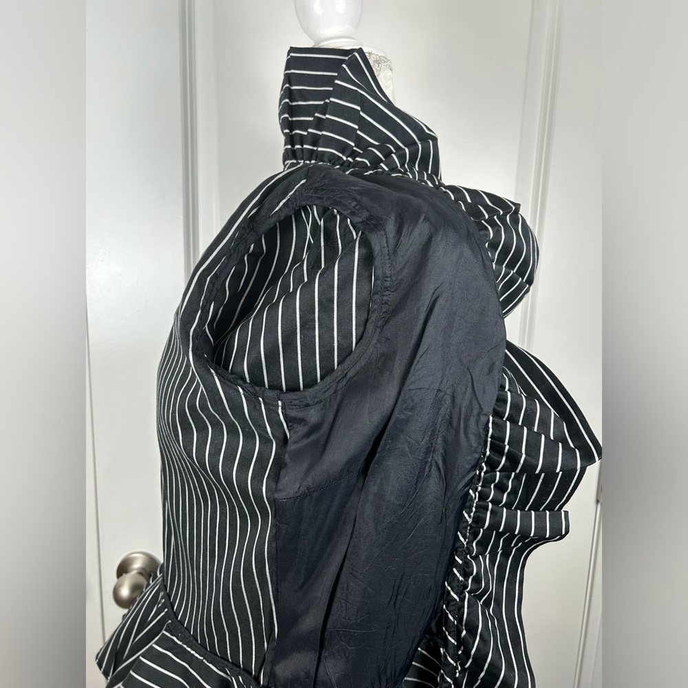 Lauren Ralph Lauren Blk Pinstripe Ruffle Peplum Blazer Shirt Steampunk SZ 10 - Picture 9 of 16